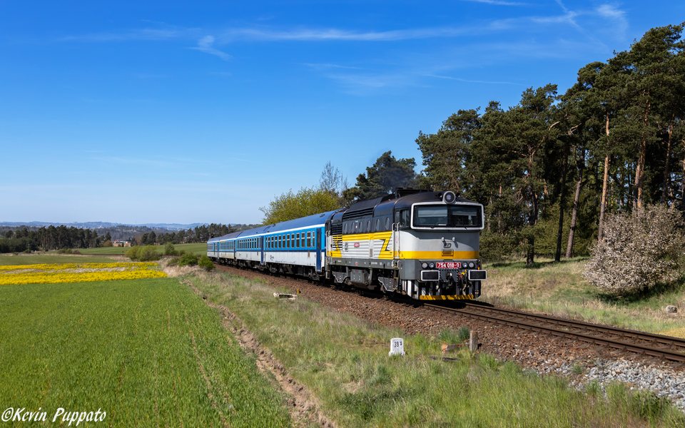 ČD (České dráhy): ČD 754 018 + R Rožmberk 655 České Budějovice - Brno hl.n.