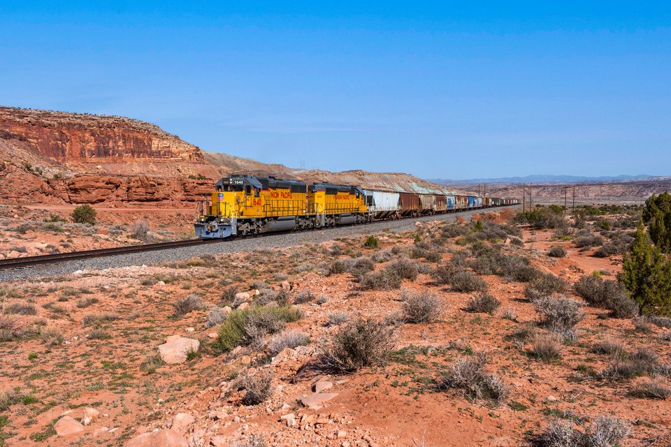 EMD SD40N 1640: UP SD40N 1640 and 1605 - Moab, Utah (USA)