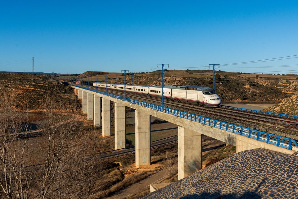 Renfe AVE S100 at Alconchel de Ariza, Aragon, Spain