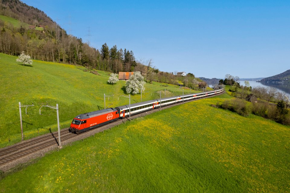 SBB (Personenverkehr): SBB Re 460 009 "Jet d’eau" at Arth, SZ, CH