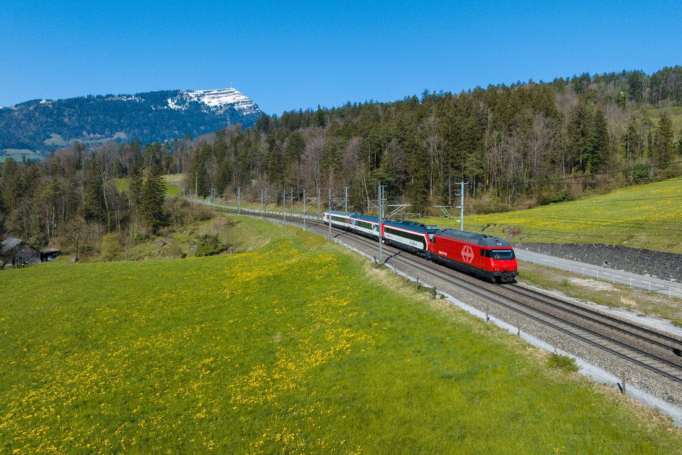 SBB (Personenverkehr): SBB Re 460 104 at Goldau, SZ, CH